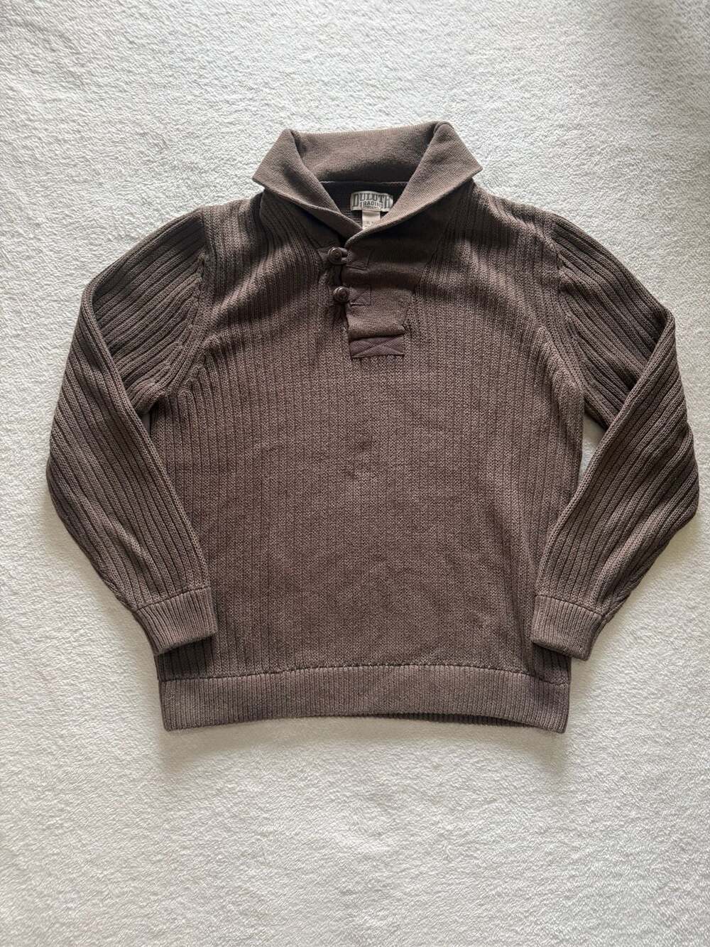 Duluth Trading Co. Mens XL-T Brown Wool Blend Brigadier Shawl Collar Sweater